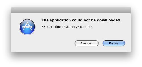 Mac App Store: NSInternalInconsistencyException